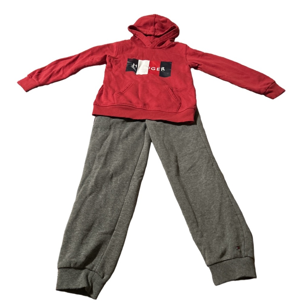 Tommy Hilfiger Red Hoodie and Grey Joggers Set Boys Size 7